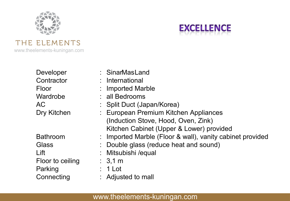 Specification The Elements Kuningan Luxurious Living at Kuningan Jakarta by Sinarmas Land